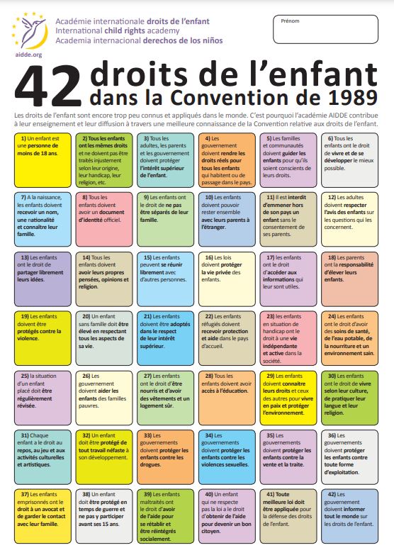 42 droits de l'enfant convention 1989